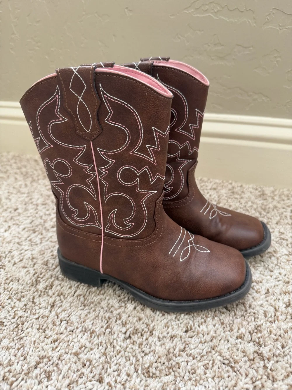 wonder nation Brown Cowboy Boots with Pink Trim